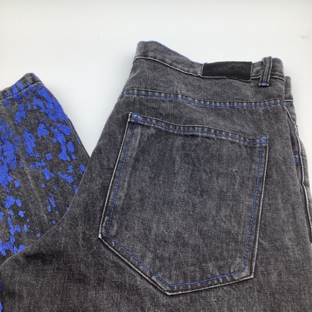 Diamond Stash Mens Jeans Paint Splatter Design Black & Blue Size 38